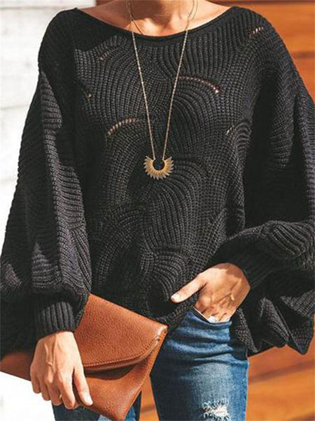 Irregular Loose Lantern Sleeve Hollow Sweater-Corachic