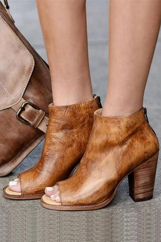 Peep Toe Zipper High Heel Boots - girlyrose.com