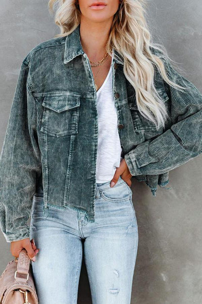 Frayed Hem Cropped Corduroy Jacket