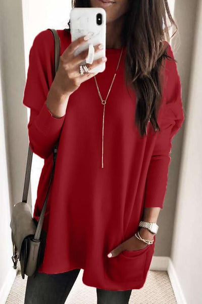 Pockets Long Sleeve Loose T Shirt