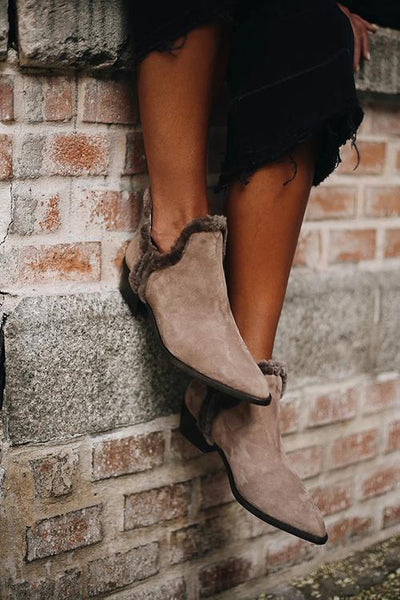 Fuzzy Low Heel Slip On Boots - girlyrose.com