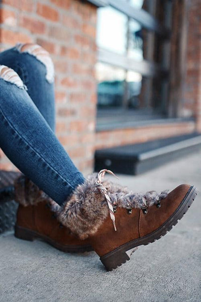 Faux Fur Lace Up Ankle Boots - girlyrose.com