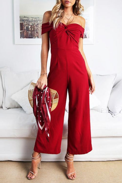 Off Shoulder Knot Jumpsuit - girlyrose.com