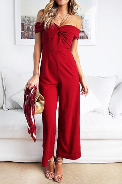 Off Shoulder Knot Jumpsuit - girlyrose.com