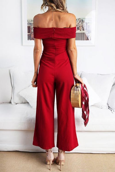 Off Shoulder Knot Jumpsuit - girlyrose.com