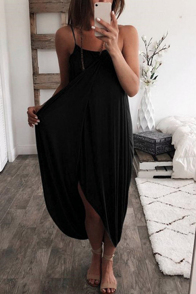 Sexy Solid Patchwork Spaghetti Strap Irregular Dress Dresses