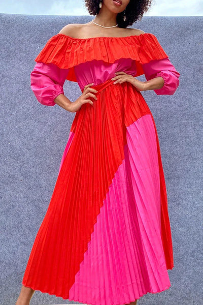 Fashion Street Solid Patchwork Off the Shoulder A Line Dresses