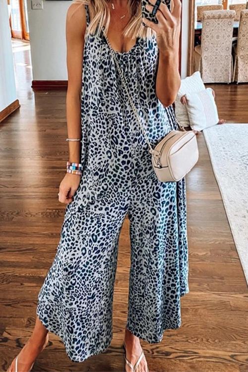 Leopard Loose Slip Jumpsuits - girlyrose.com