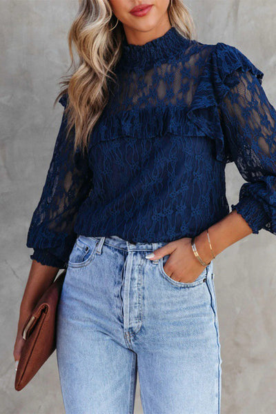 Sexy Elegant Solid Lace Hollowed Out Half A Turtleneck Tops(3 Colors)