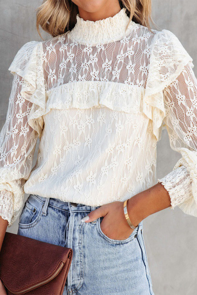 Sexy Elegant Solid Lace Hollowed Out Half A Turtleneck Tops(3 Colors)