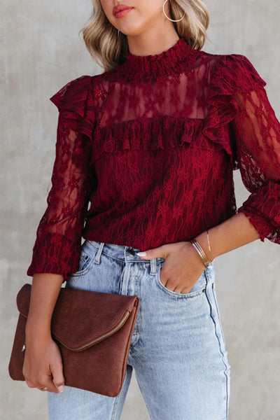 Sexy Elegant Solid Lace Hollowed Out Half A Turtleneck Tops(3 Colors)