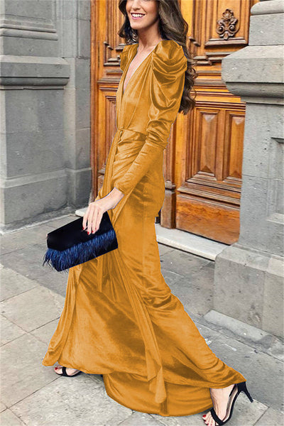 Sexy Casual Solid Fold V Neck Long Dress Dresses