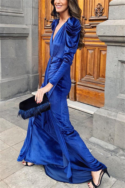 Sexy Casual Solid Fold V Neck Long Dress Dresses