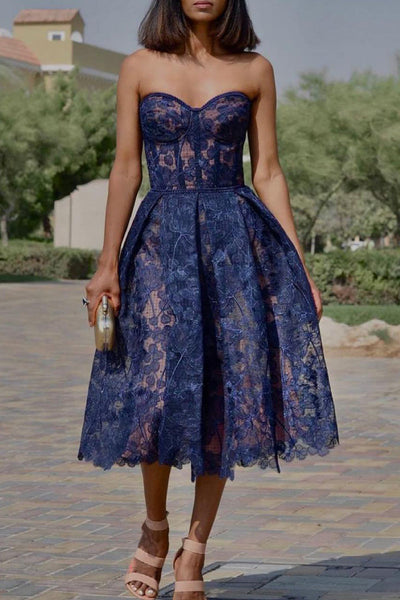 Print Patchwork Strapless Irregular Dress Dresses