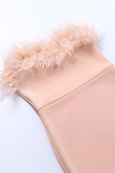 Sexy Solid Patchwork Feathers Strapless One Step Skirt Dresses(3 Colors)