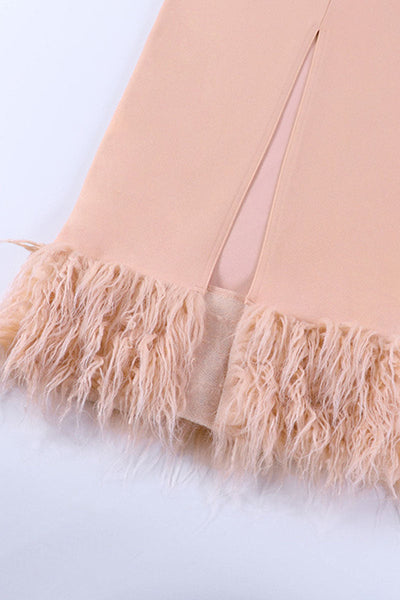 Sexy Solid Patchwork Feathers Strapless One Step Skirt Dresses(3 Colors)