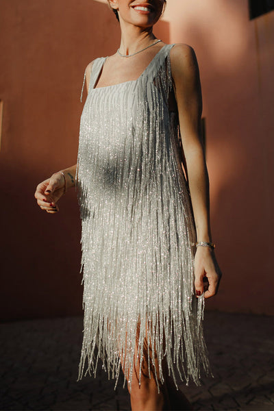 Sexy Solid Tassel U Neck Pencil Skirt Dresses