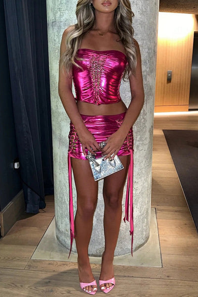 Sexy Solid Frenulum Backless Halter Sleeveless Two Pieces