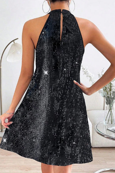 Sexy Patchwork Sequins Backless Halter Sleeveless Dress Dresses