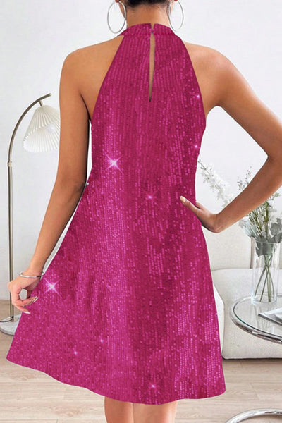Sexy Patchwork Sequins Backless Halter Sleeveless Dress Dresses