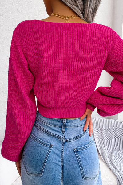 Sexy Solid With Bow V Neck Tops