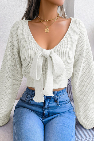 Sexy Solid With Bow V Neck Tops