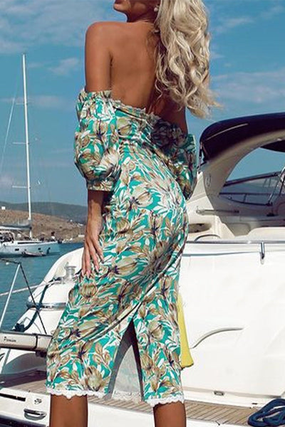 Sexy Floral Patchwork Off the Shoulder One Step Skirt Dresses