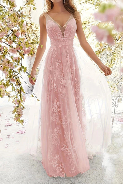 Sexy Formal Solid Lace V Neck Evening Dress Dresses