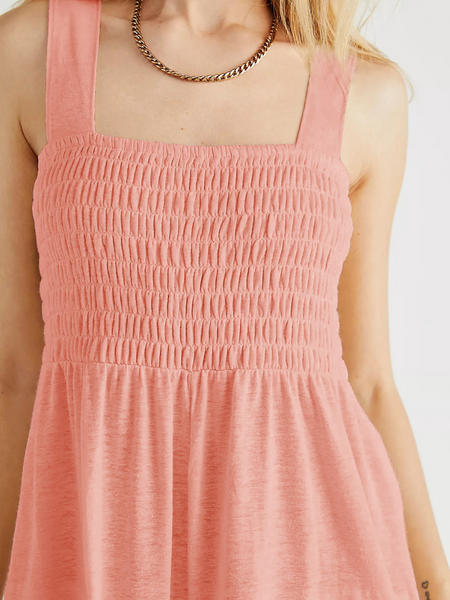 SHORE VACAYS SMOCKED POCKETED WIDE LEG JUMPSUIT - PINK