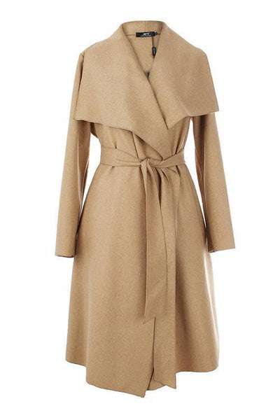 Lapel Woolen Coat With Belt - girlyrose.com