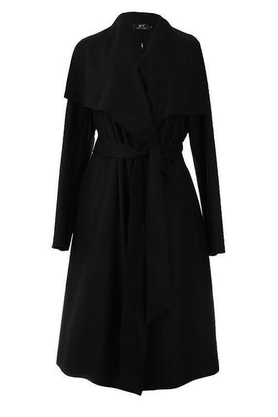 Lapel Woolen Coat With Belt - girlyrose.com