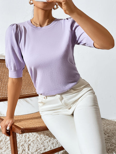HALO SHORT SLEEVE COTTON BLEND KNIT TOP - LILAC