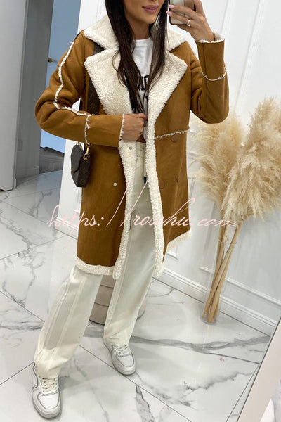 Single Breasted Multi Button Solid Color Long Sleeved Sherpa Coat