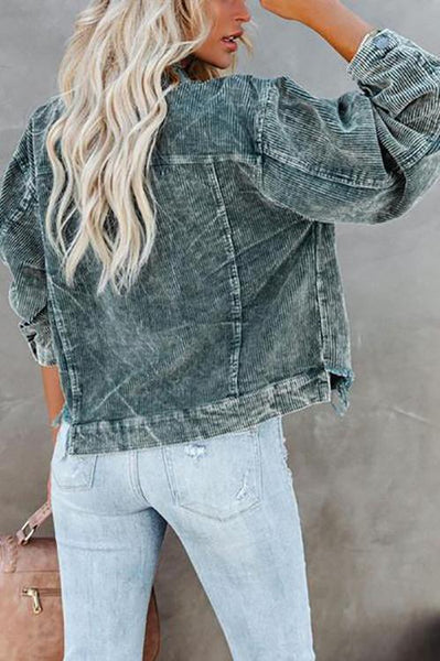 Frayed Hem Cropped Corduroy Jacket