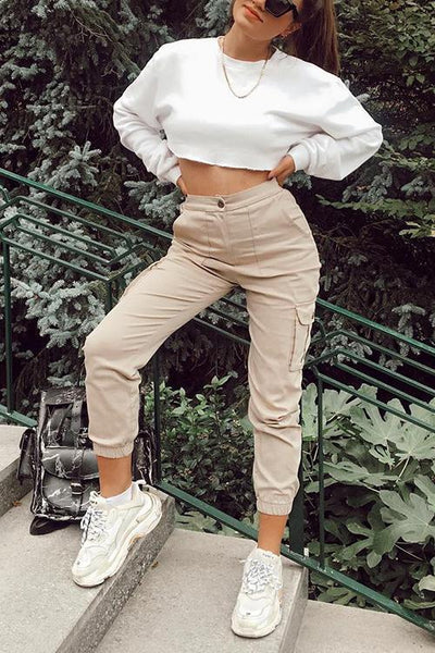Pockets High Waist Corduroy Pants