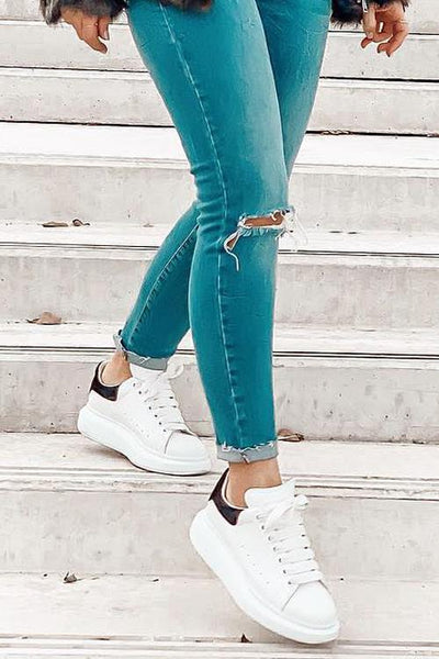 Lace Up White Sneakers - girlyrose.com