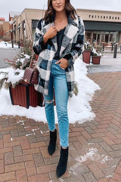 Plaid Button Woolen Coat - girlyrose.com