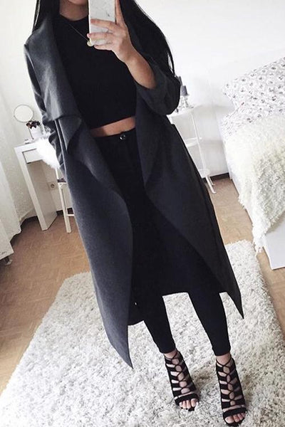 Lapel Woolen Coat With Belt - girlyrose.com