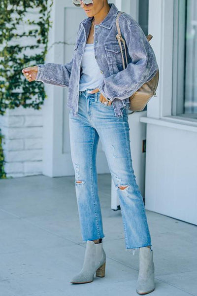 Frayed Hem Cropped Corduroy Jacket