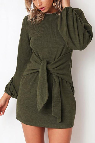 Knot Long Sleeve Mini Dress - girlyrose.com