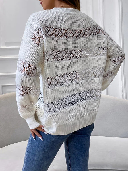 Leisure Long Sleeves Loose See-Through Drop Shoulder T-Shirts Tops