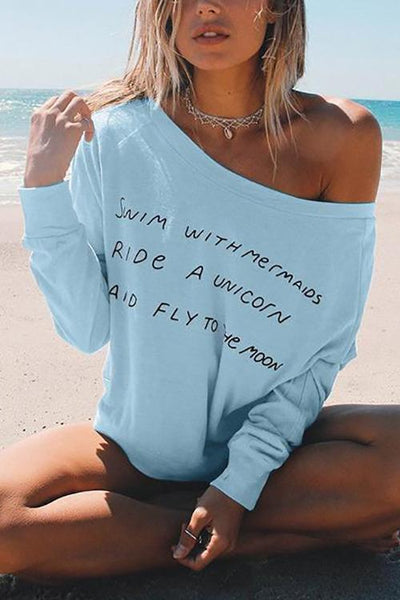 Letter Print One Shoulder T Shirt - girlyrose.com