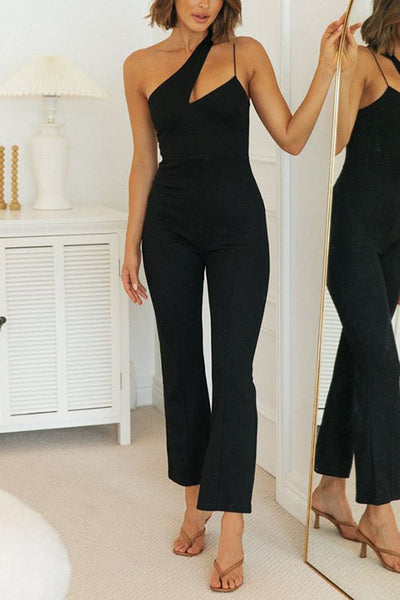 One Shoulder Cross Body Strap Jumpsuits