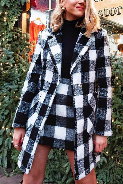 Plaid Button Woolen Coat - girlyrose.com
