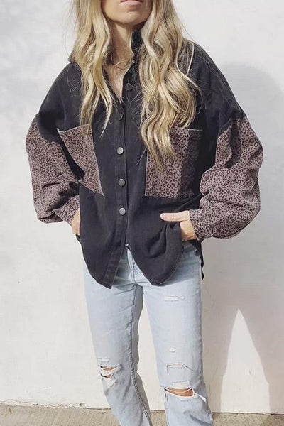 Leopard Patchwork Button Pockes Jackets - girlyrose.com