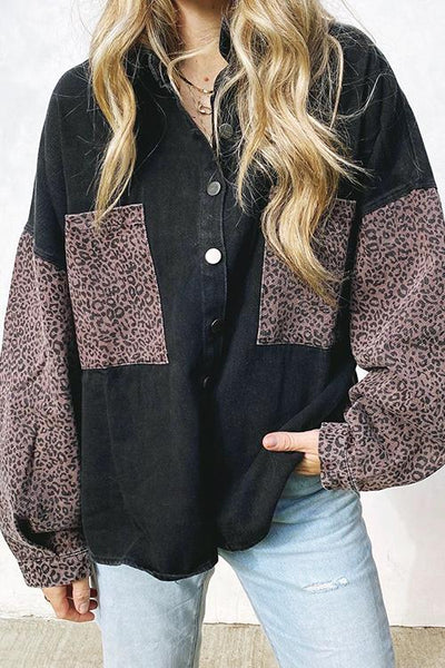 Leopard Patchwork Button Pockes Jackets - girlyrose.com