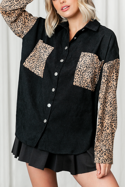 Leopard Patchwork Button Pockes Jackets - girlyrose.com