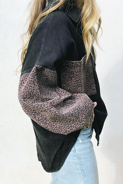 Leopard Patchwork Button Pockes Jackets - girlyrose.com