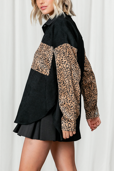 Leopard Patchwork Button Pockes Jackets - girlyrose.com