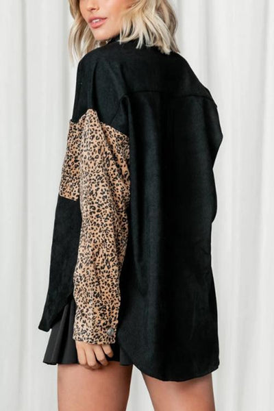 Leopard Patchwork Button Pockes Jackets - girlyrose.com